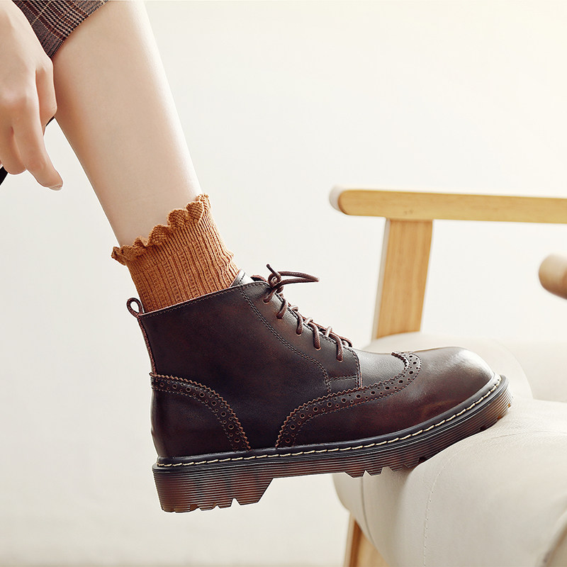 袁小柒工作室的优惠券大全—真皮六孔马丁靴靴女秋冬加绒英伦风小皮靴