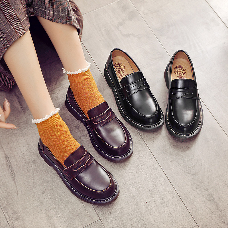 2021真皮日系jk制服鞋女春秋小皮鞋英伦学院风超软中跟学生乐福鞋