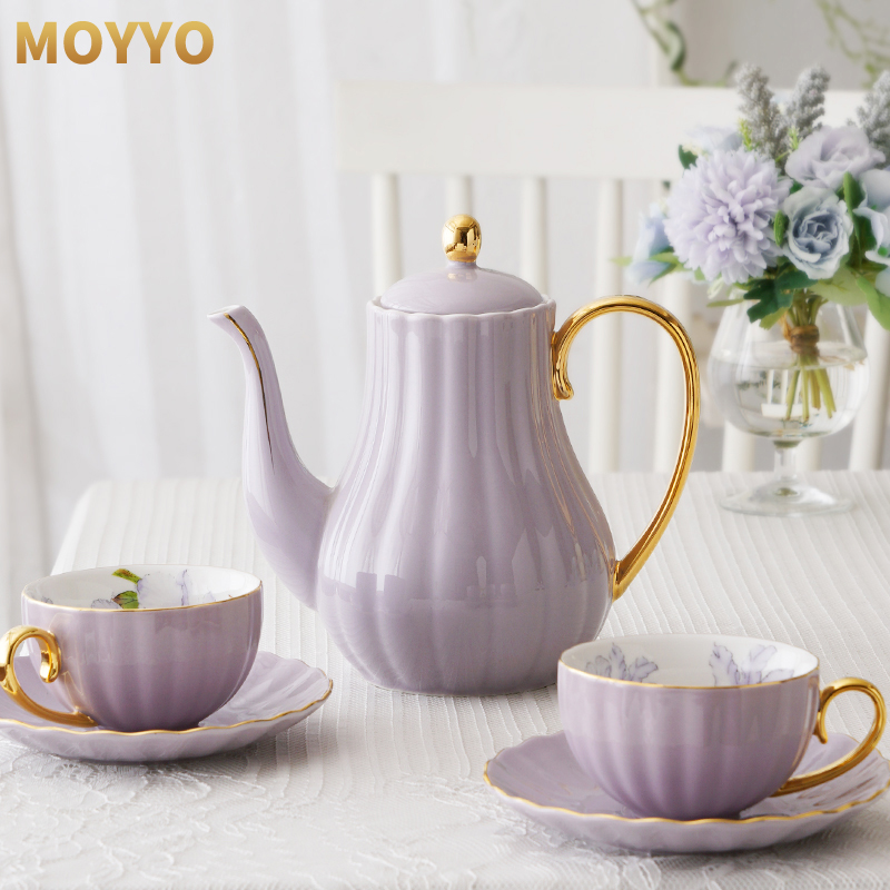 梦幻马卡龙色咖啡具下午茶壶杯碟套装莫兰迪粉红蓝黄紫彩色