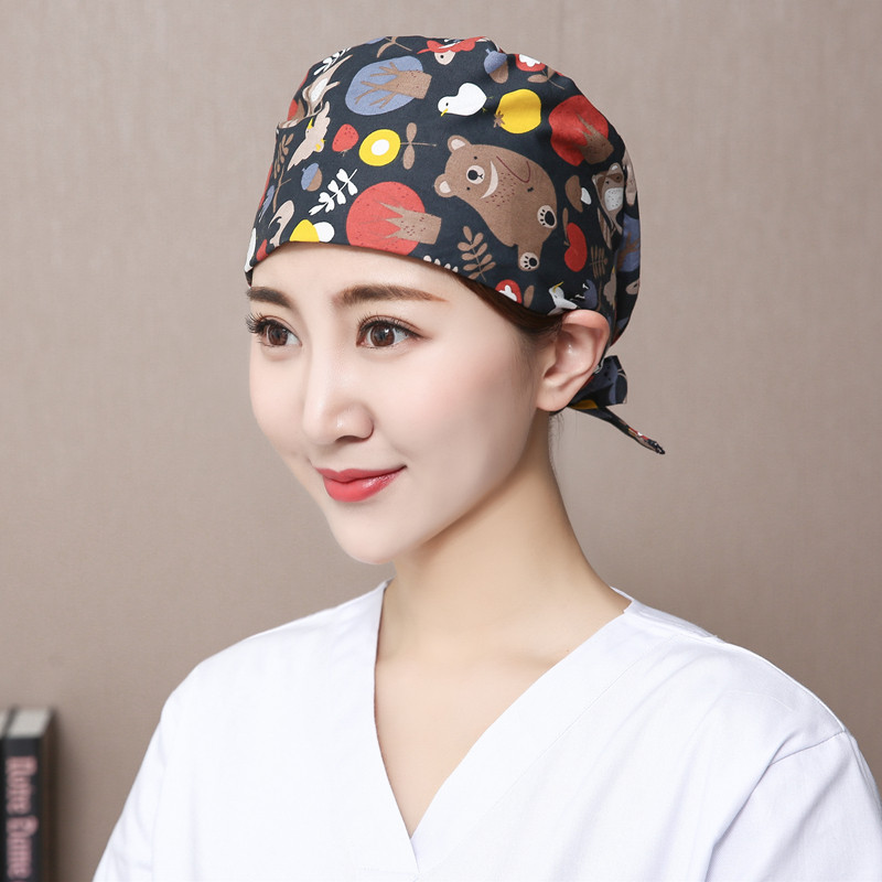 简菲爱纯棉印花手术帽女医生护士帽子手术室头巾防油烟包头帽睡帽