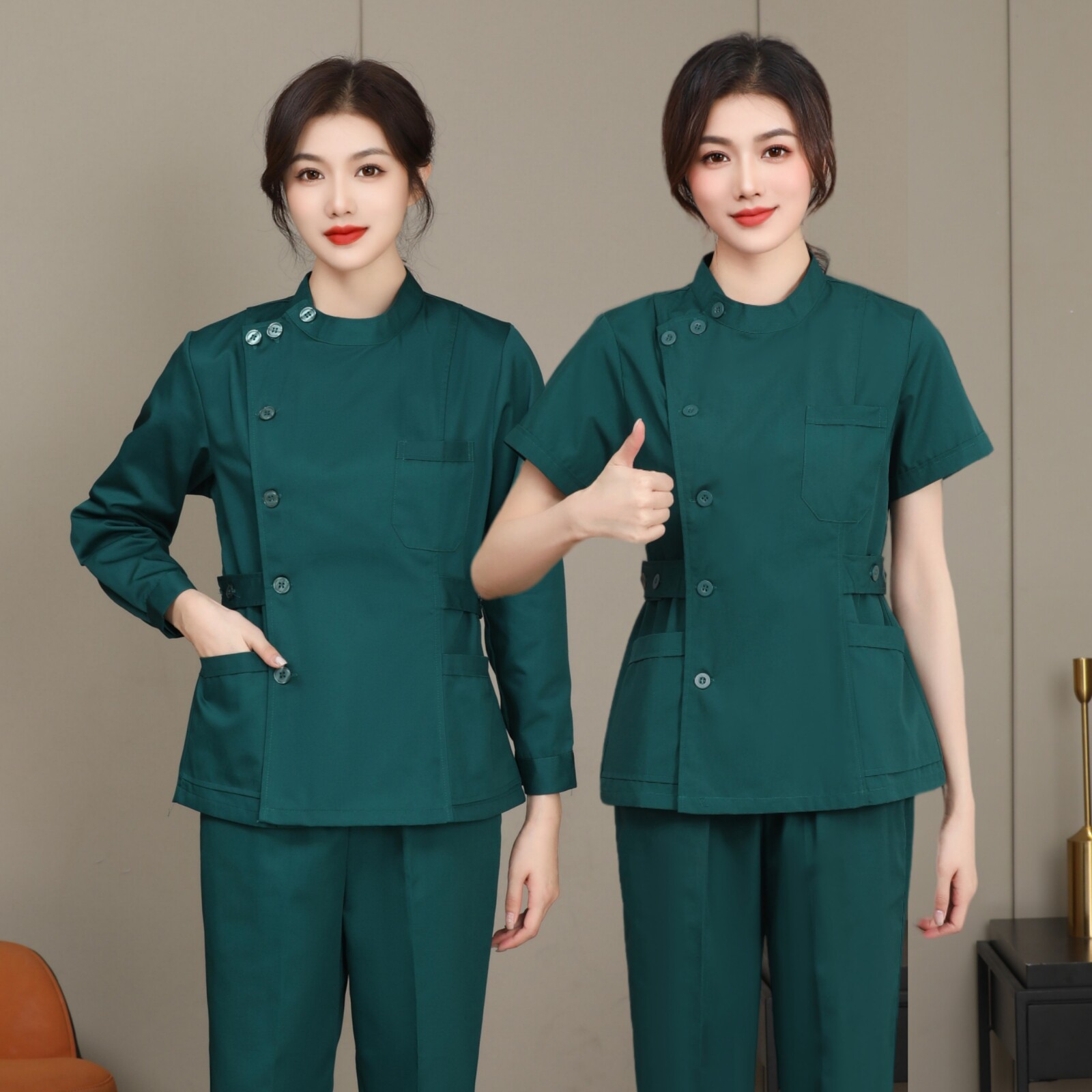 护士长袖短款分体套装墨绿色血透手术室巡回外套医护制服
