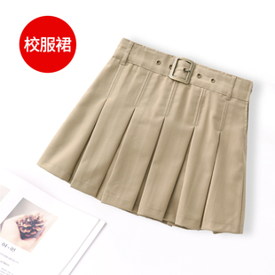 女童半身裙百褶夏季儿童卡其色裙子学院春秋女孩小学生大童校服夏