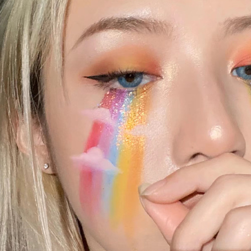 30色彩虹眼影盘珠光哑光液体眼影亮片化妆闪粉彩虹泪云朵妆材料包