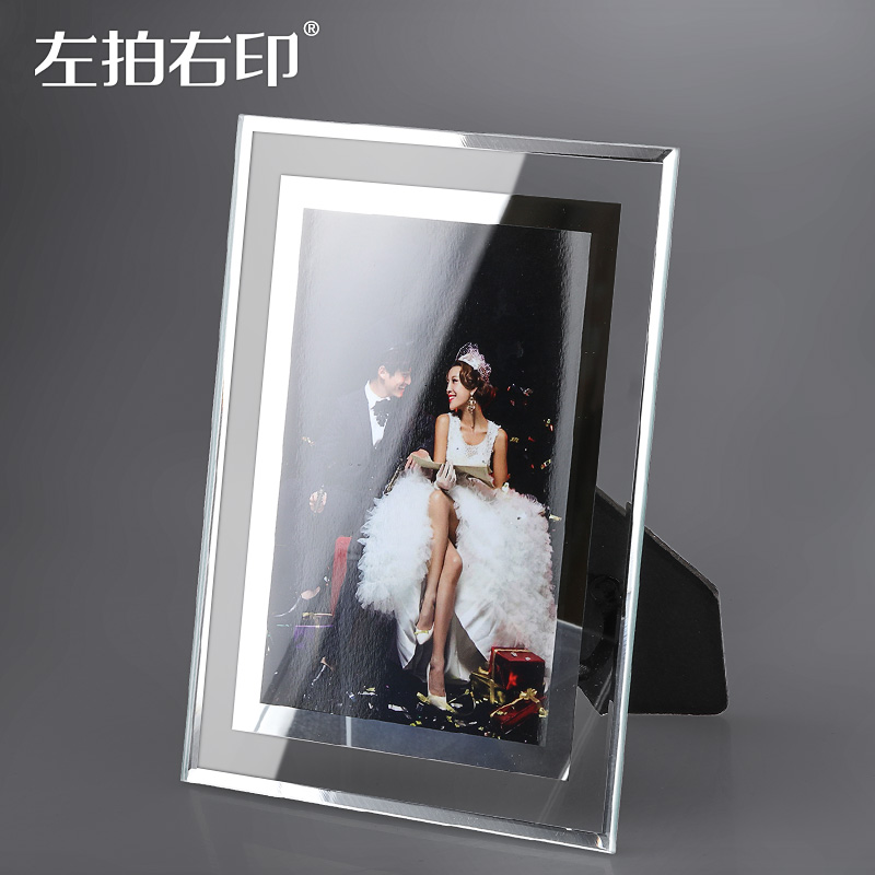 洗照片加相框摆台创意婚纱照8寸6寸相架水晶玻璃冲印儿童相片定制