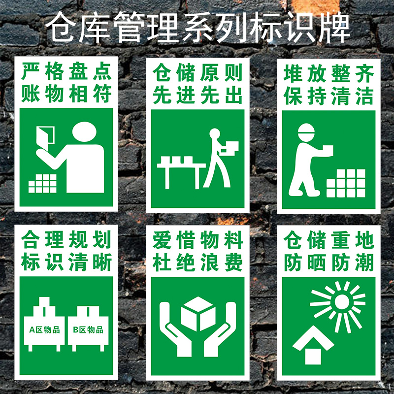 仓库标识牌仓储原则爱惜物料合理规划注意严禁烟火标志分区浪费堆放