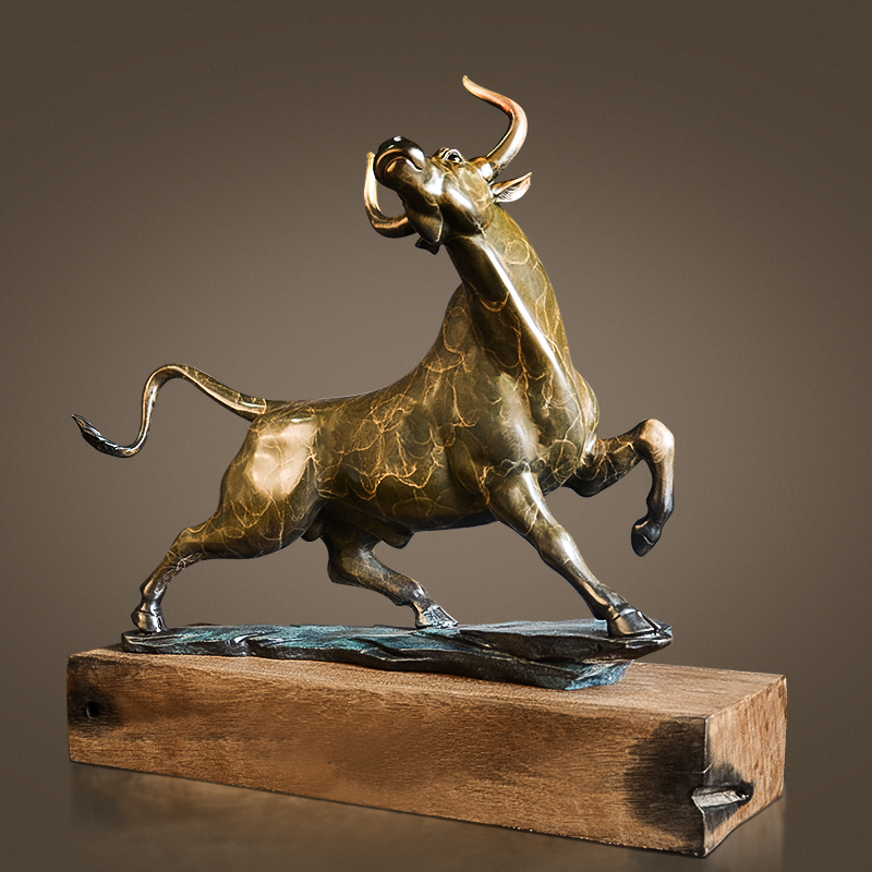 铜金岁月铜牛摆件黄铜家居办公室开业新中式礼品装饰工艺品