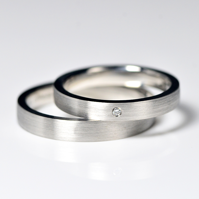 Pt950铂金戒指情侣款拉丝原创设计结婚对戒男女直角素圈一对刻字