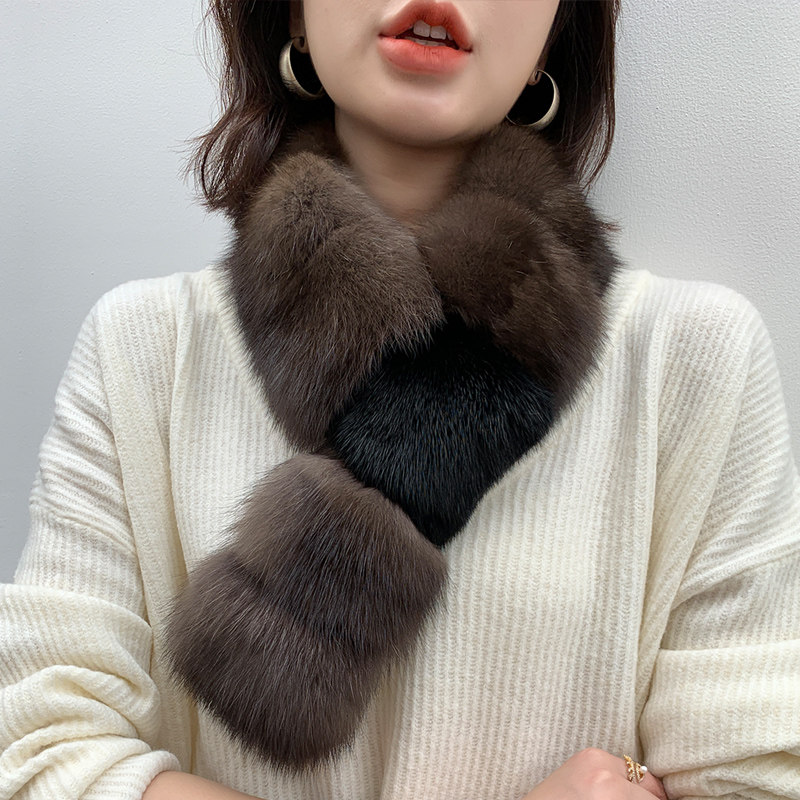 贵族琼斯女士冬季新款水貂毛皮草围巾紫貂皮毛整皮环扣长围脖保暖