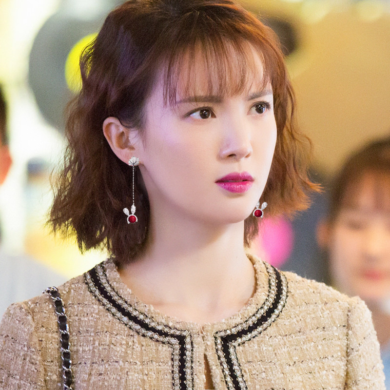 我们都要好好的艾丽莎金晨同款耳环s925银针可爱兔子流苏显瘦耳钉