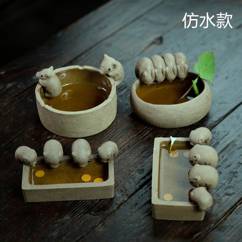 宜兴紫砂茶宠猪丰衣足食小猪槽茶具雕塑茶盘摆件礼品工艺品