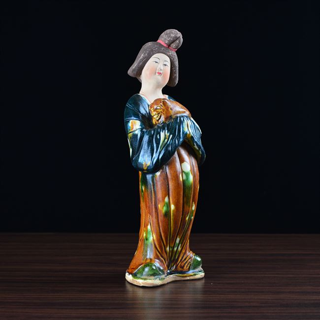摆件仕女古董唐三彩垂髻陶俑胖妞人物收藏陶瓷艺术装饰送外宾礼品