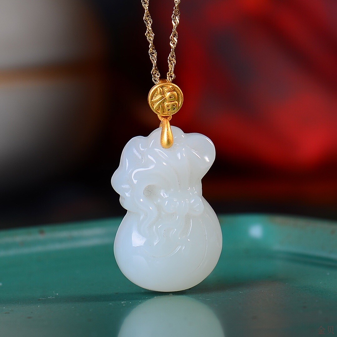 和田玉白玉钱袋吊坠 福袋玉坠吊坠925银链财源滚滚代代数钱玉挂件