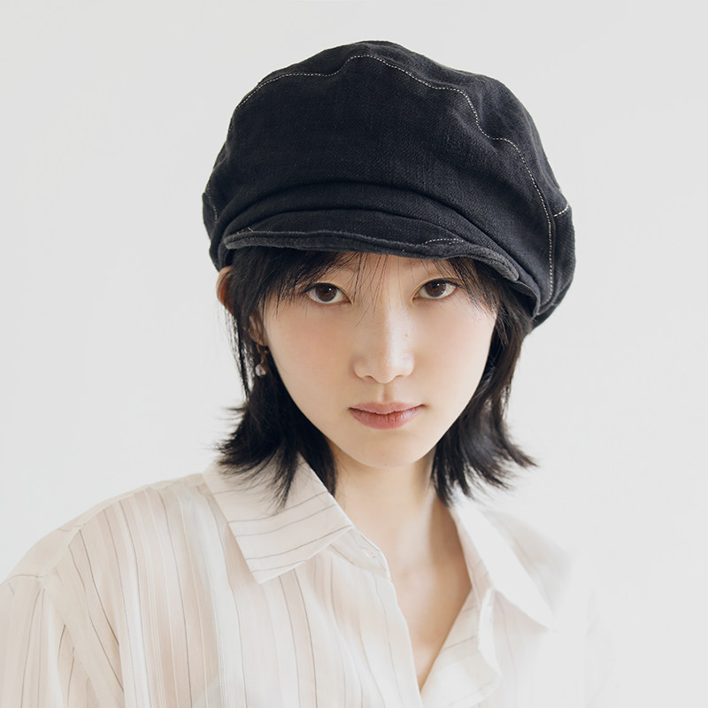 帽子女春夏季韩版百搭日系文艺报童帽逛街时尚大头围棉麻画家帽潮