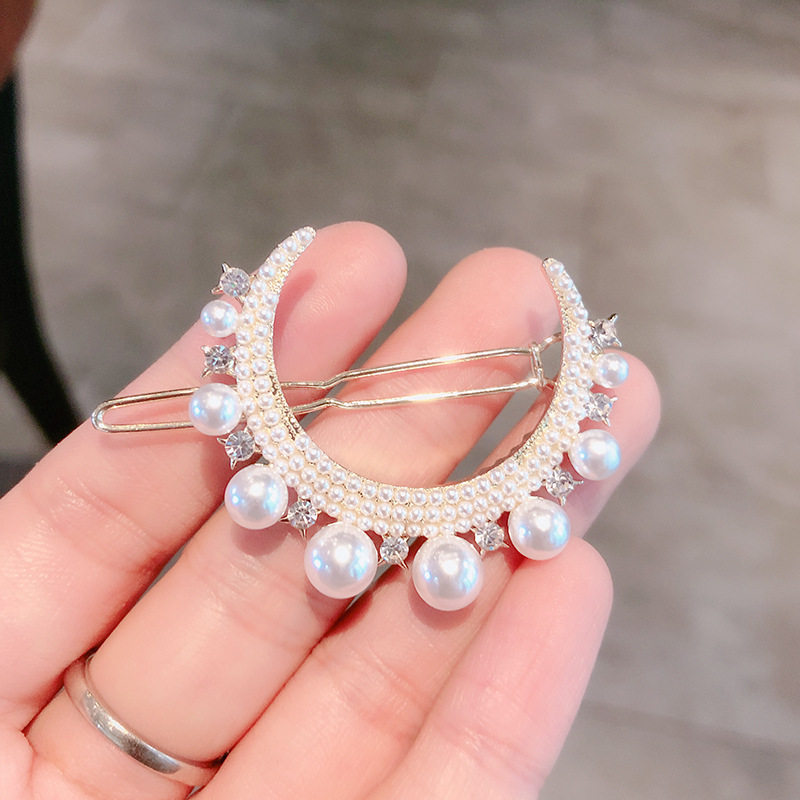 郑爽同款珍珠新鲜发夹日韩简约一字镶钻水晶边夹发饰网红仙女发卡