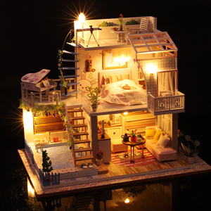 diy小屋手工制作房子小别墅木质拼装模型建筑女孩玩具迷你公主房