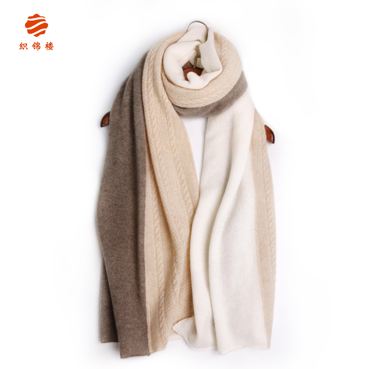 织锦楼纯羊绒围巾女长款针织保暖披肩两用欧美冬季百搭加厚围脖