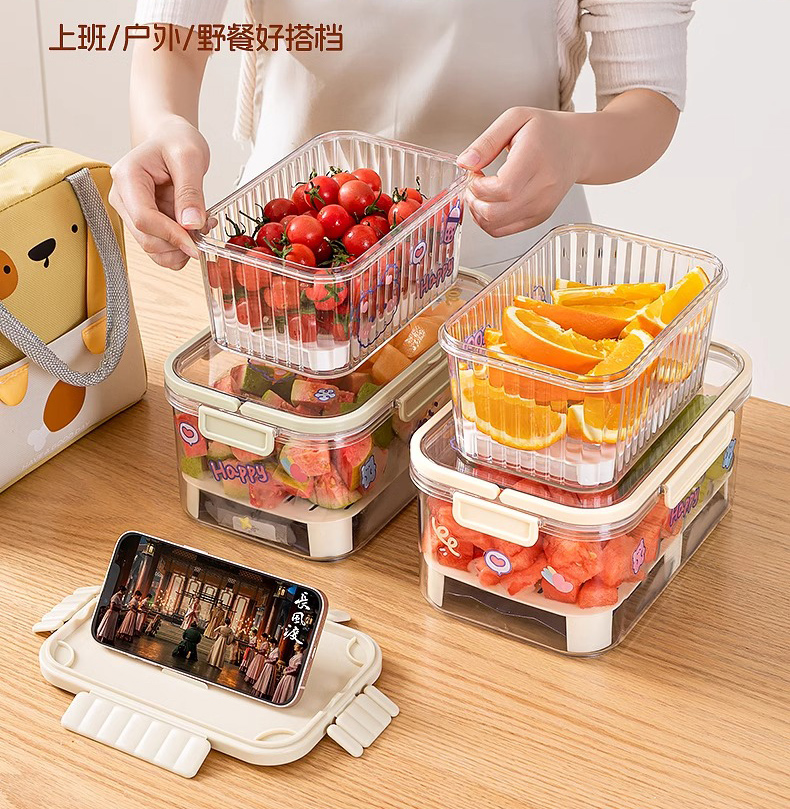 便携式移动小冰箱食品级保鲜盒自带冰盒露营外出提水果盒子便当盒