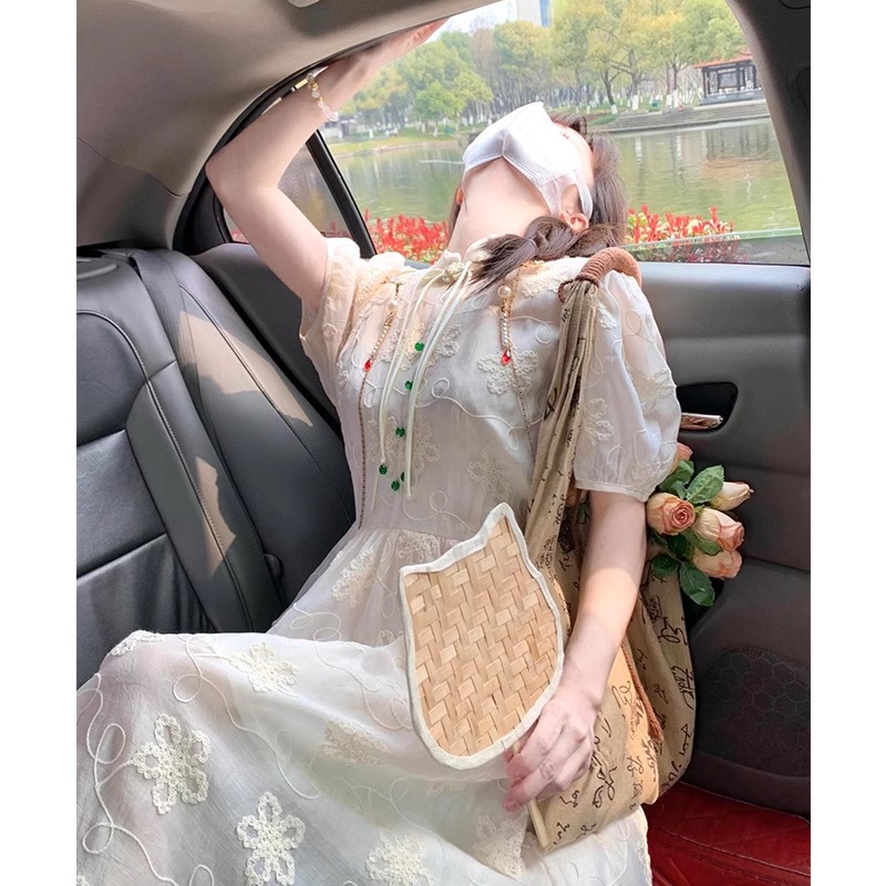 夏季新中式国风女装今年流行漂亮旗袍改良高级感白色连衣裙子长裙
