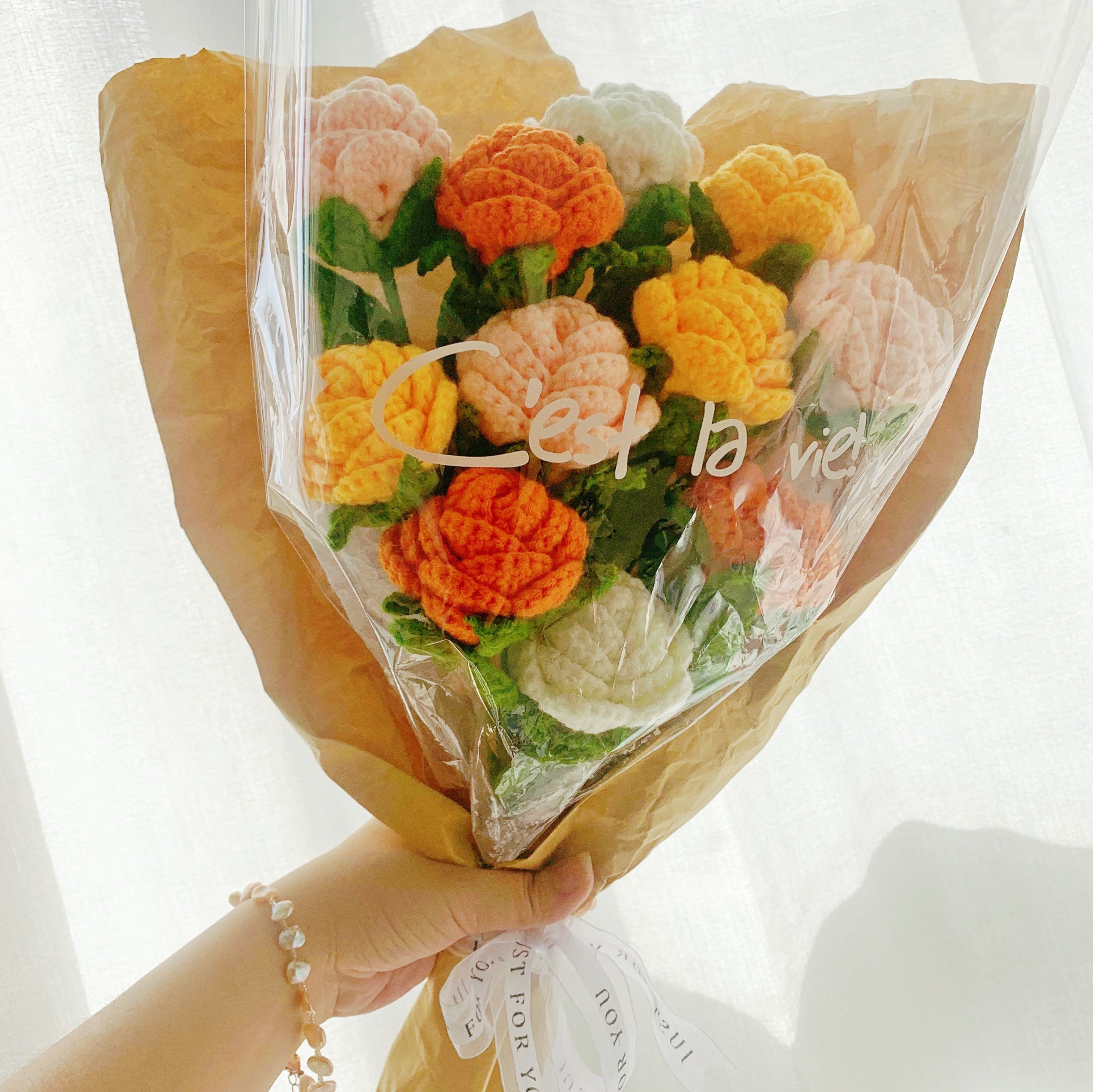 女神节手工毛线花束diy材料包仿真玫瑰花编织制作礼物摆件针织花