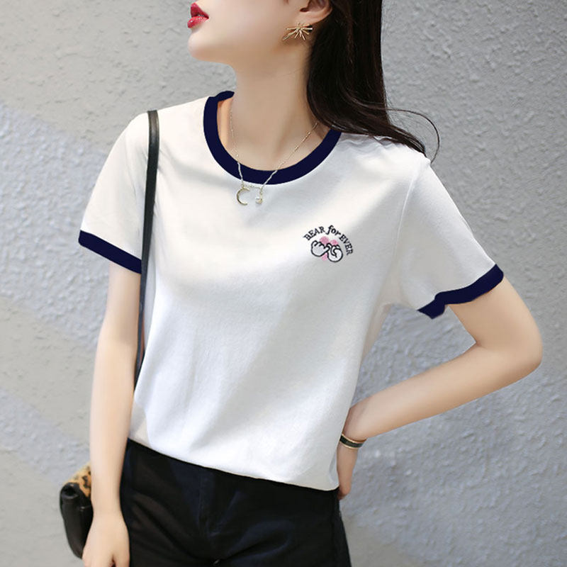 欧货t恤女欧洲站纯棉短袖2021年新款夏装宽松拼接撞色网红ins上衣