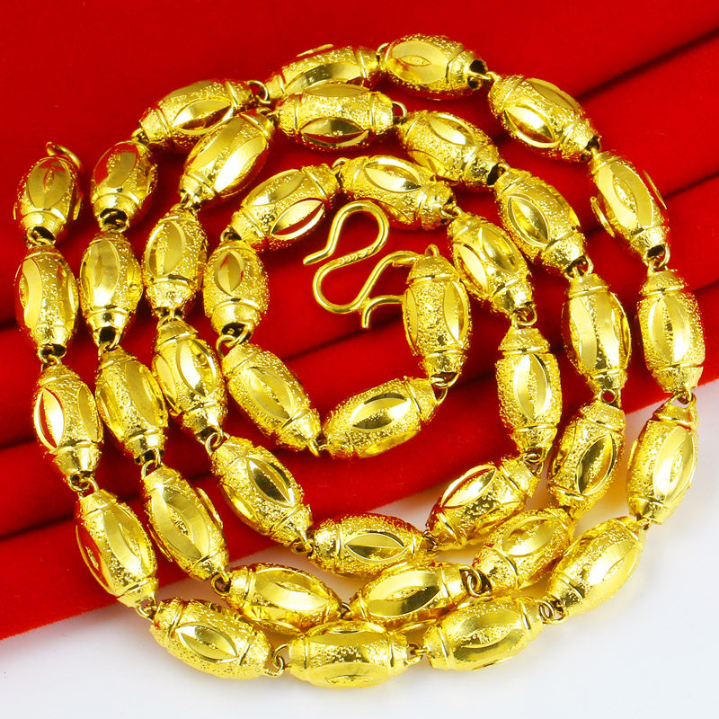 黄金项链男士女款9999足金空心橄榄形泰国金链子纯金饰品真金