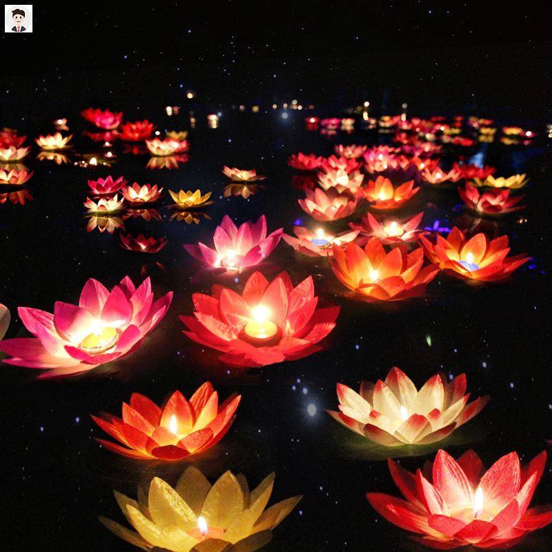 中秋节河灯七彩莲花灯佛前佛供灯荷花灯水灯水上孔明灯祈福许愿灯
