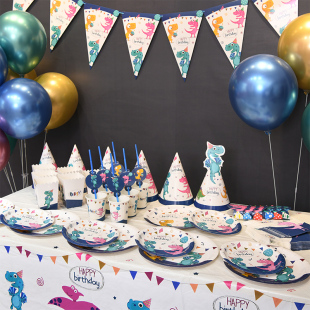恐龙主题生日派对一次性餐具儿童生日装饰 场景布置甜品台装饰