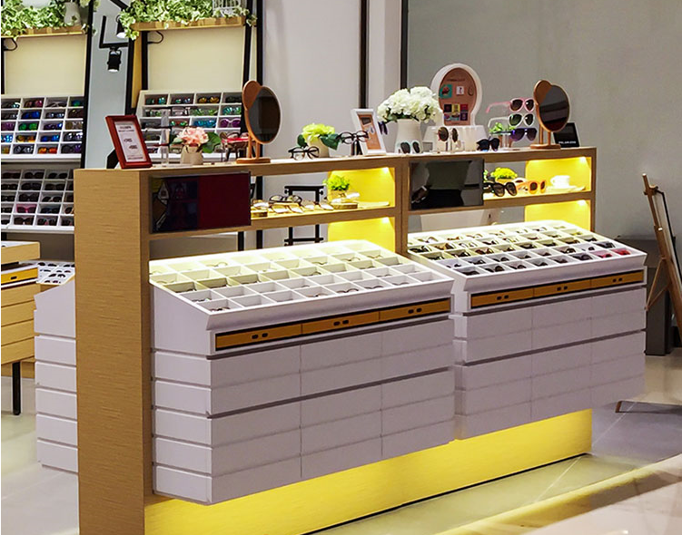 快时尚眼镜店柜台展示柜实木烤漆铁艺货架玻璃展柜高柜中岛柜子优惠券