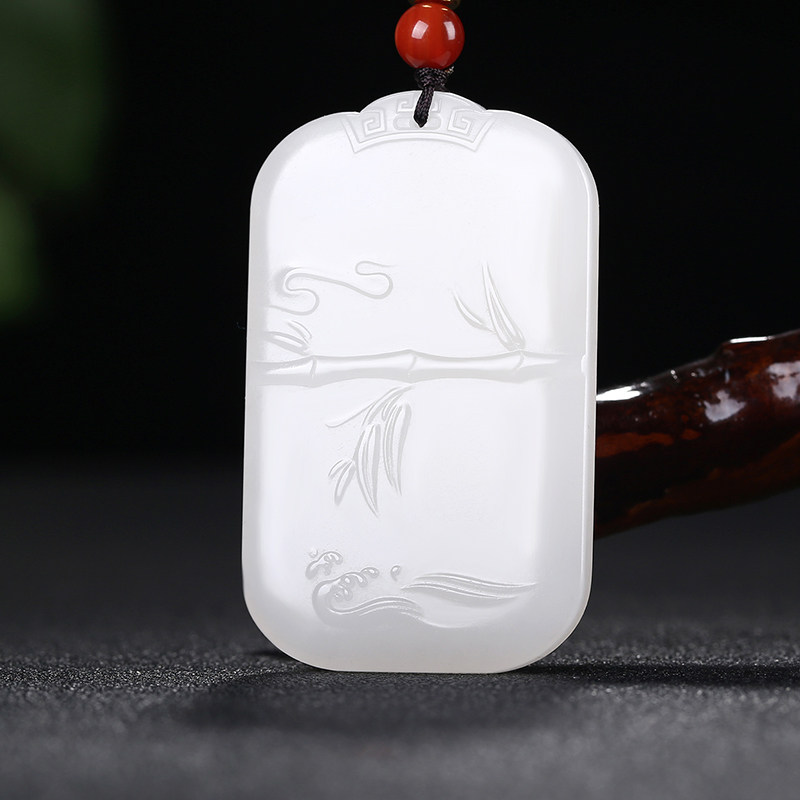 节节高升新疆和田玉竹节吊坠竹子玉牌玉佩挂件白玉天然玉石