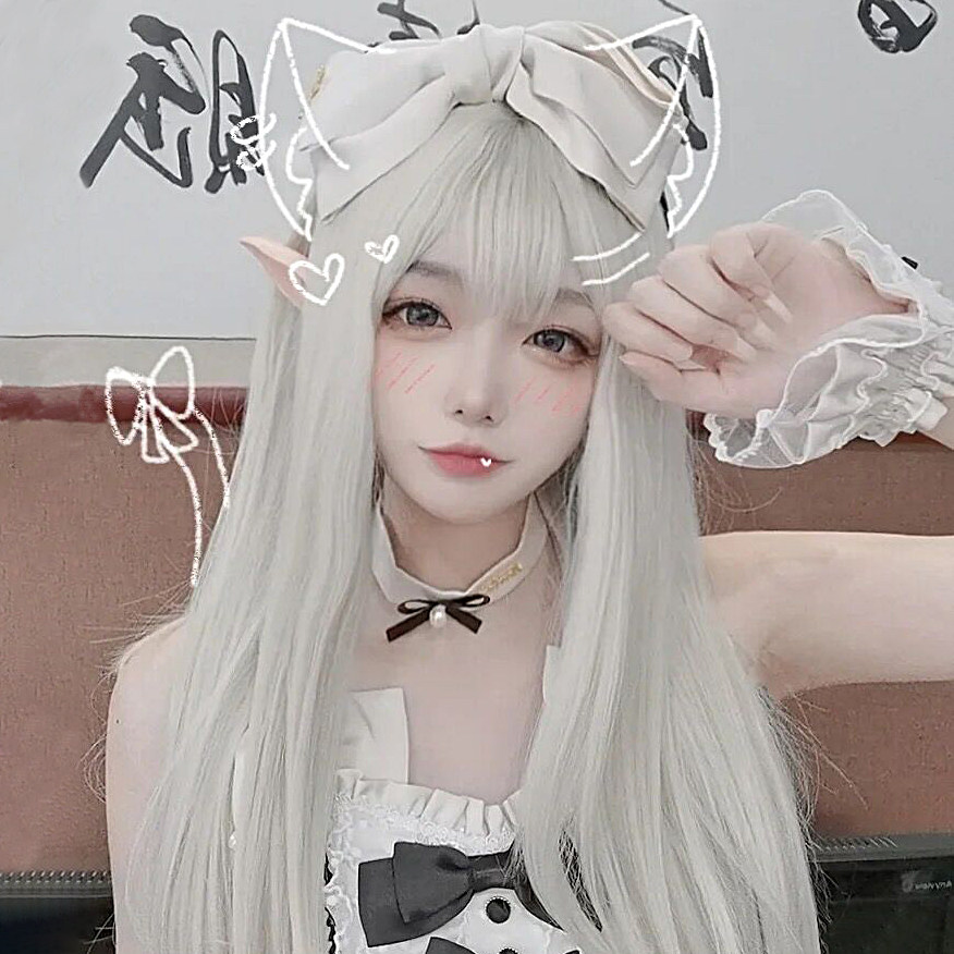 假发女长发网红空气刘海纯白色jk长直发日常少女lolita自然全头套