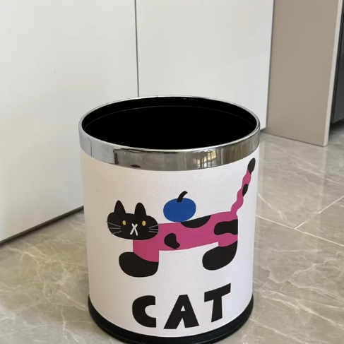 创意波点猫垃圾桶家用客厅卧室可爱少女高颜值卫生间厕所无盖纸篓