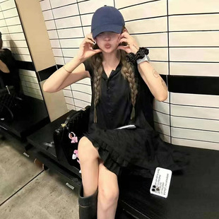 黑色连帽背心连衣裙2024新款女夏季韩系氛围感穿搭中长款套头短裙