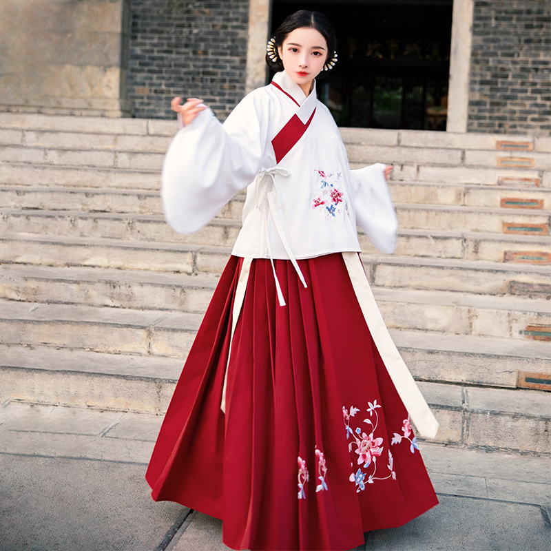 短袄交领袄裙中国风冬白菜套装