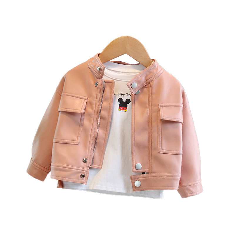 童装女童春装皮衣开衫外套新款春秋女宝宝夹克衫短款韩版儿童洋气