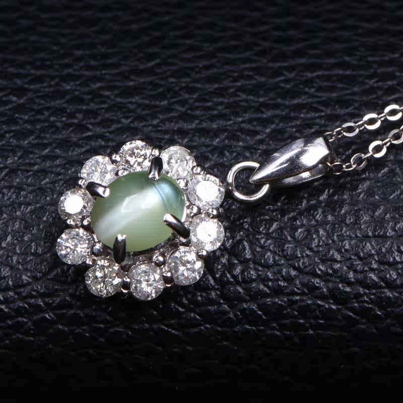 90ct金绿猫眼石吊坠配钻0.48ct pt900铂金 xh1031