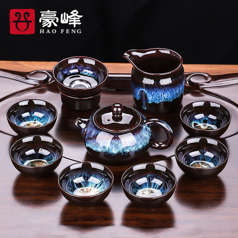 豪峰沙金釉自动茶具套装家用石墨懒人茶具时来运转泡茶壶功夫茶杯