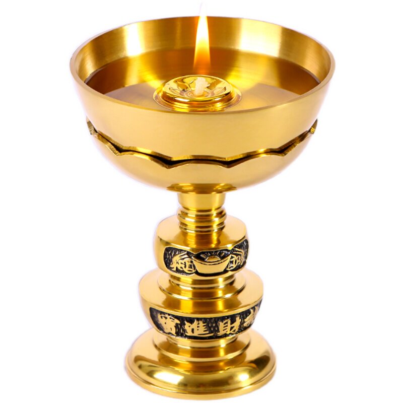 纯铜油灯家用供佛铜碗油灯长明灯油盏烛台液体酥油灯座食用油灯架