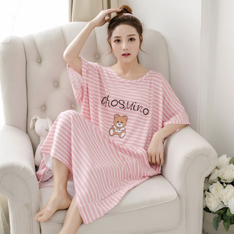 夏季睡裙宽松女胖mm加肥加大码200斤特大码孕妇中长款睡衣家居服