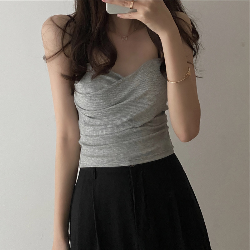 一折美背小衫_2021年韩版气质吊带背心交叉美背女抹胸修身小衫裹胸