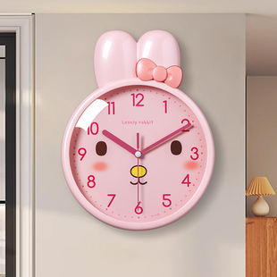 兔子新款可爱卡通创意儿童女孩钟表挂钟客厅卧室超静音挂钟免打孔
