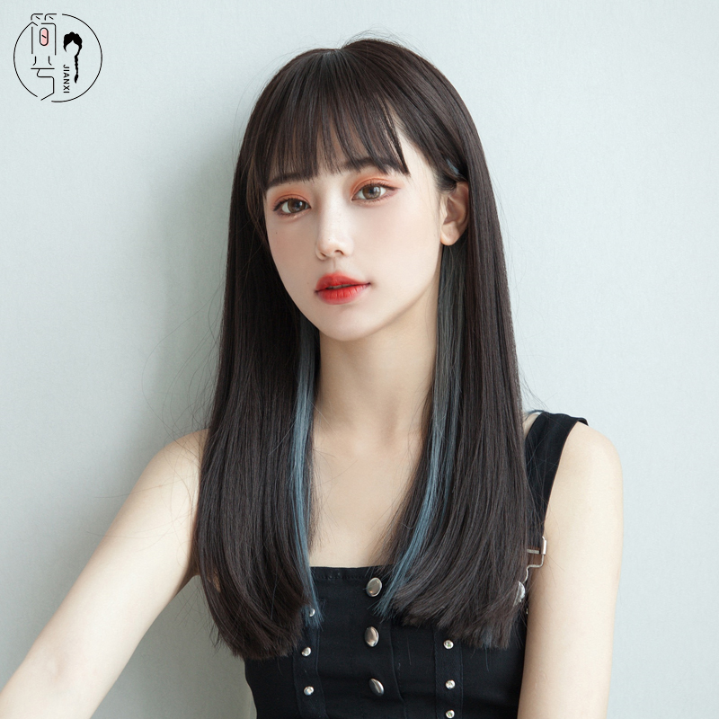 简兮假发女长发网红挂耳染仿真黑长直假发套全头套式长直发