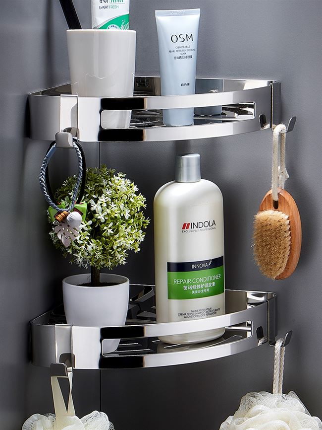 正品淋浴房置物架 304不锈钢洗澡间卫浴三角篮冲凉房浴室卫生间免