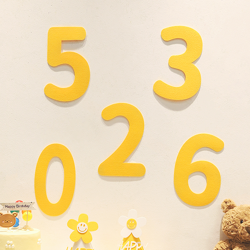 ins一周岁生日装饰黄色毛毡数字儿童宝宝周岁宴派对布置背景道具