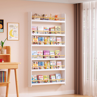 儿童实木书架门后超薄窄柜上墙款置物架家用多层阅读绘本架壁挂架