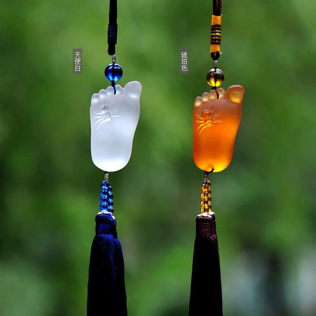 高档车饰挂件小脚丫汽车饰品吊坠知足常乐保平安符水晶车内挂饰玉