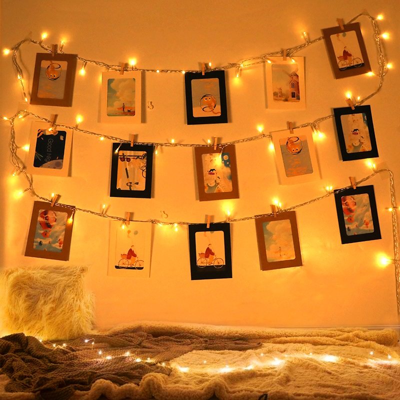 新年礼物网红ins照片墙装饰麻绳夹子相框挂墙组合免打孔创意墙面