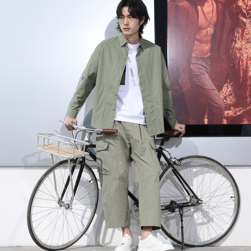 anyview男装春装新品衬衫男士衫衣长袖上衣百搭潮流青潮2111c1003