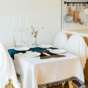 法式桌布莫兰迪色高级感现代棉麻蕾丝茶几布高级感长桌布餐桌布