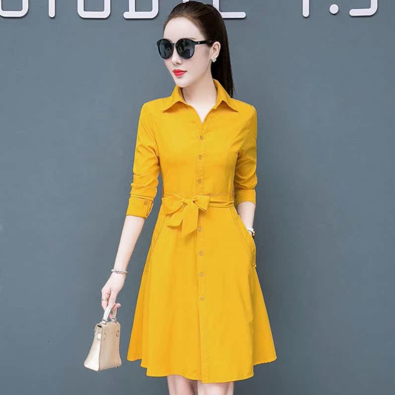 连衣裙女2020春夏新款女装韩版时尚修身长袖中长款气质红色衬衫裙|ruв категории Нижнее белье, теплый костюм - от Buy2taobao.com для оказания профессиональной услуги покупки агента Taobao