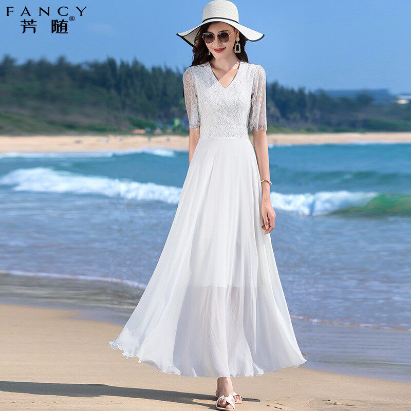 长裙连衣裙女夏收腰显瘦气质长款到脚踝大摆裙子券后￥299元天猫券40